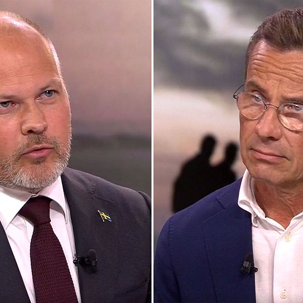 Morgan Johansson ( S) och Ulf Kristersson ( M) i debatt om migrationspolitiken i SVT:s Aktuellt