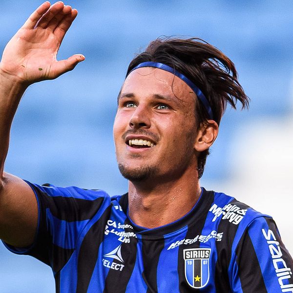 Sirius Stefano Vecchia jublar efter 1-1 under fotbollsmatchen i Allsvenskan mellan Helsingborg och Sirius den 17 augusti 2020 i Helsingborg.