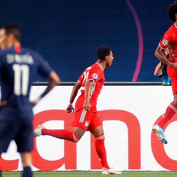 Kingsley Coman jublar efter 1-0 till Bayern München i Champions League-finalen mot PSG.