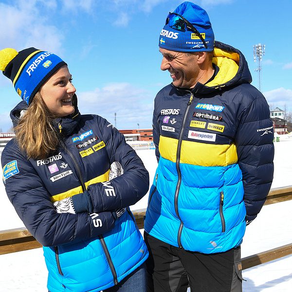 Stina Nilsson tillsammans med tränaren Jean-Marc Chabloz. Arkivbild.