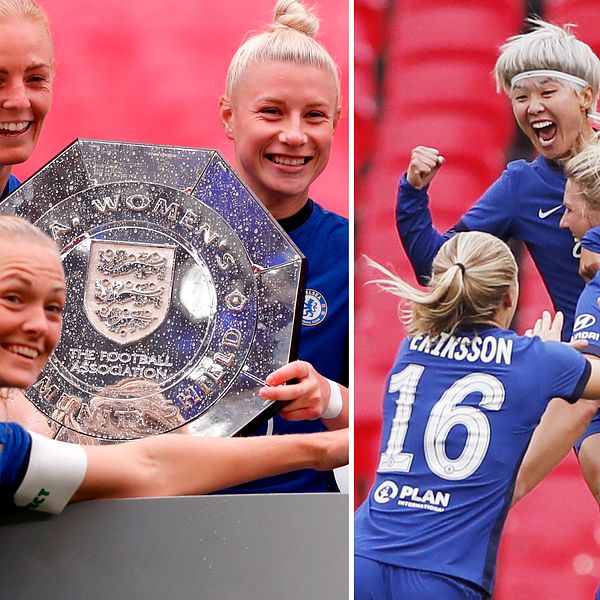 Magdalena Eriksson firar tillsammans med lagkamrater i Chelsea.