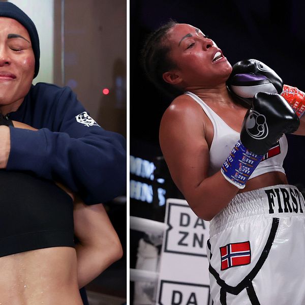 Cecilia Braekhus under och efter förlustmatchen mot Jessica McCaskill i augusti.