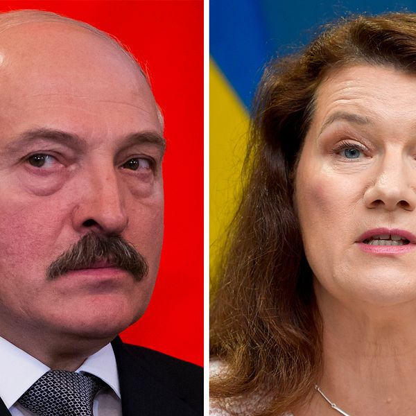 Alexander Lukasjenko. Till höger utrikesminister Ann Linde (S).