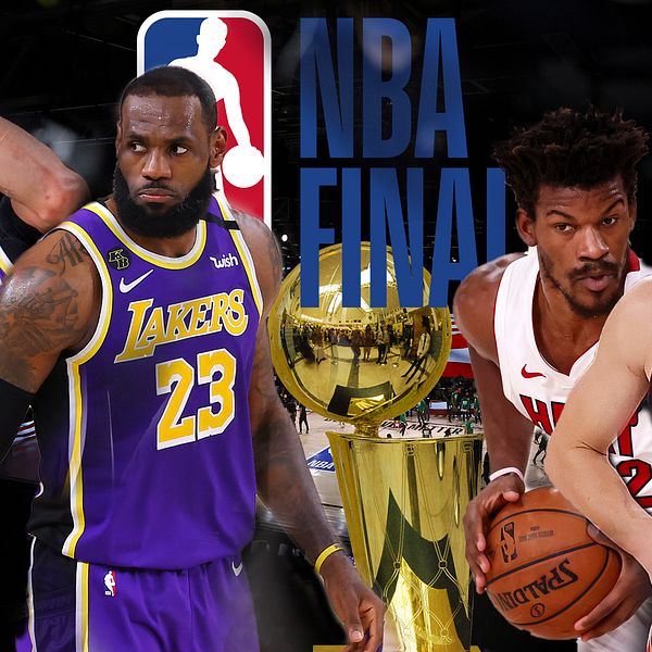 Från vänster: Anthony Davis och LeBron James i Los Angeles Lakers samt Jimmy Butler och Tyler Herro i Miami Heat.