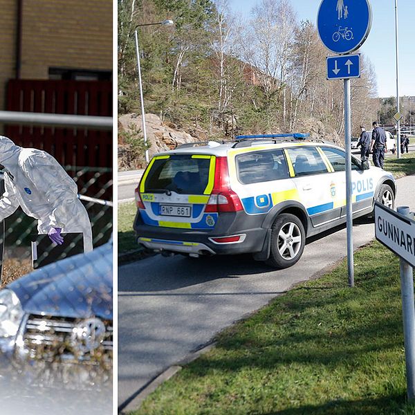 Polisens teknikar undersöker brottsplatsen i Angered, Göteborg, efter att en man i 30-årsåldern sköts till döds på torsdagsmorgonen.