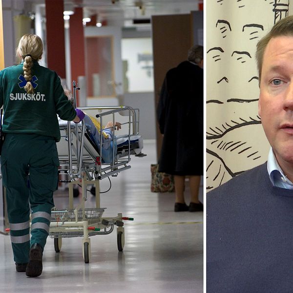 Ambulanspersonal. Till höger Kommunals ordförande Tobias Baudin