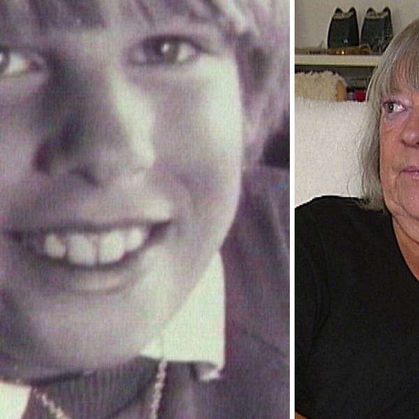 gammalt foto med närbild på pojken Johan, samt mamman Anna-Clara Asplund idag – en medelålders kvinna