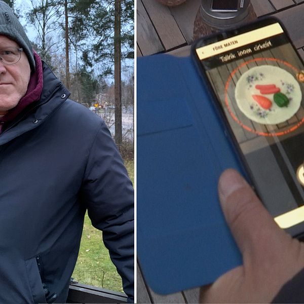 Sverker JOhanson står utomhus, en bild på appen som ska få elever att minska sitt matsvinn.