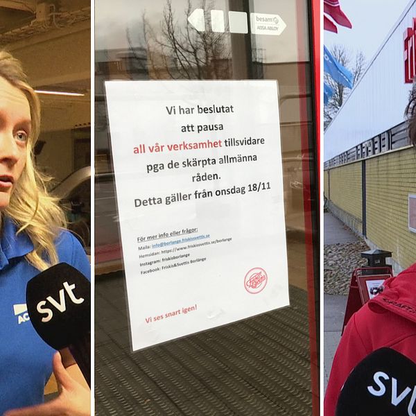 två kvinnor inom gymvärlden och en skylt på att friskis&svettis håller stängt.