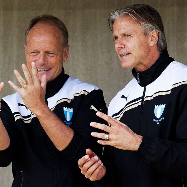 Anders Palmér här tillsammans med dåvarande MFF-tränaren Roland Nilsson.