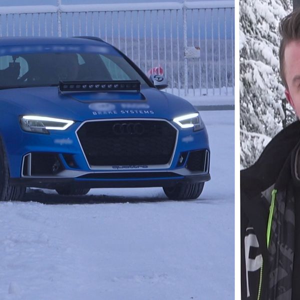 en sportbil på snö, och bild på Möller – en man