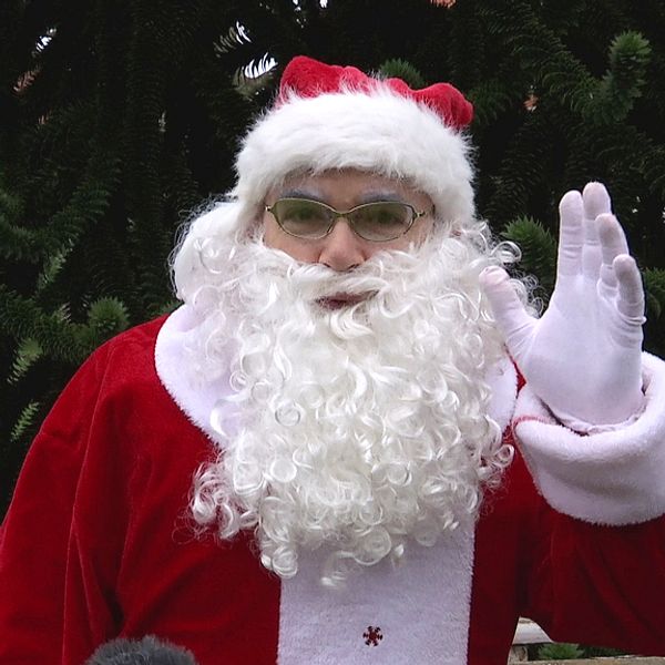 Tomten Gregogy vinkar in i kameran och önskar god jul.
