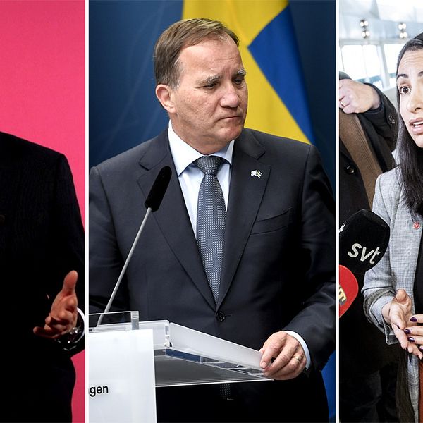 SVT:s politikreporter Mats Knutson, statsminister Stefan Löfven (S) och partiledaren Nooshi Dadgostar (V).