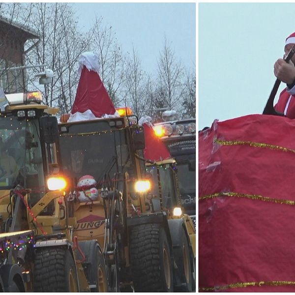 Luciatåg med traktorer och lastbilar.