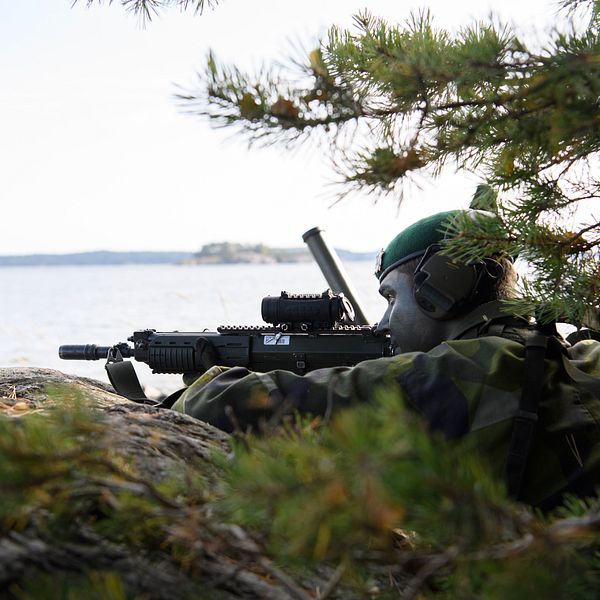 Soldat på Amfibieregementet 1 i Berga. Arkivbild.