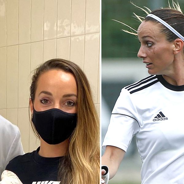 Asllani och läkaren som opererat henne, samt Asllani under en match i Real Madrid.