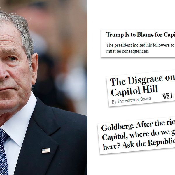 Förre republikanske president George W Bush reagerar starkt på händelserna i Washington.