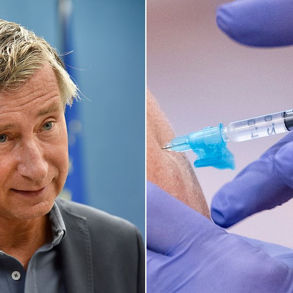 Montage. Sveriges vaccinsamordnare Richard Bergström och en vaccinationsspruta.