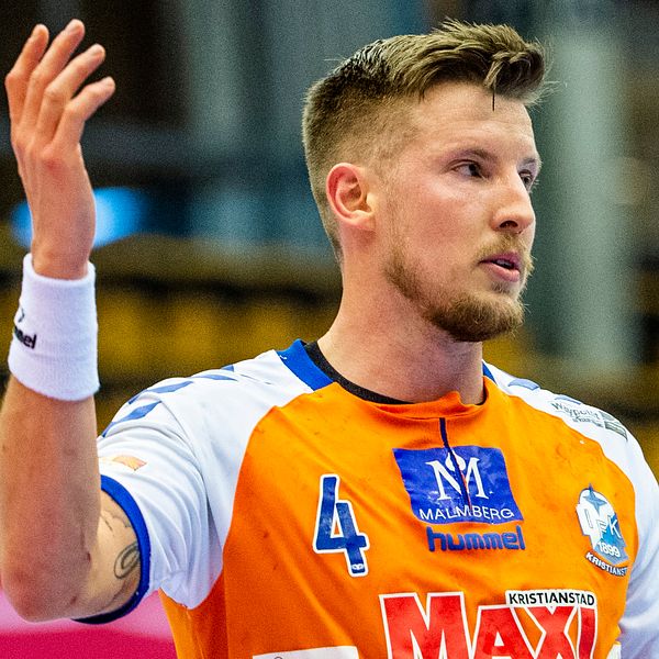 Kristianstads Adam Nyfjäll deppar under matchen mot Lugi.