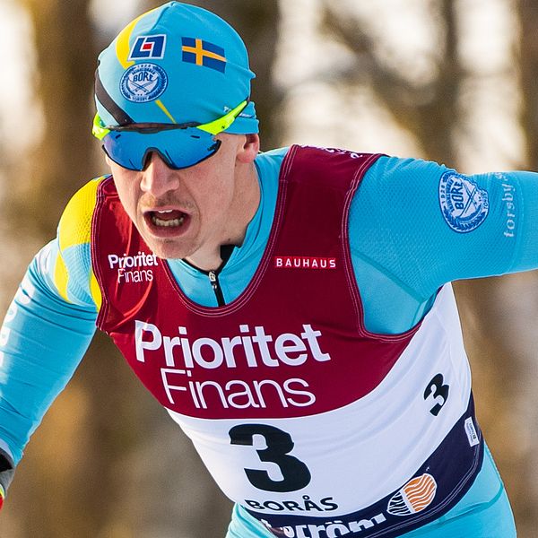 Anton Persson, SK Bore Torsby, under under prologen i sprintloppet vid SM i skidor den 10 februari 2021 i Borås.