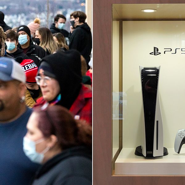 Folk i USA som köade under Black friday i hopp om att köpa ett Playstation 5.
