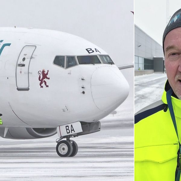 Bild på flygplan som landar på Sälens flygplats och en bild på vd Gunnar Lenman