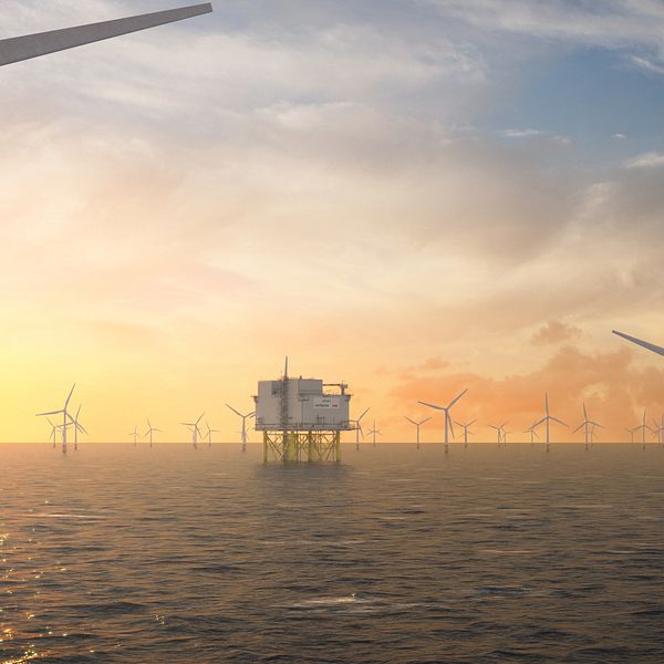 Illustration av hur Dogger Bank Wind Farm utanför Storbrittaniens kust kan komma att se ut när den är färdig.