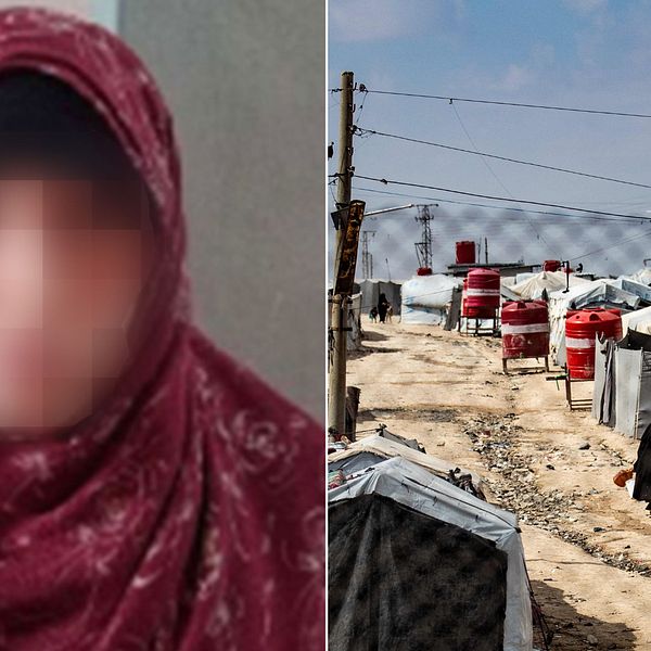 Blurrad bild på Landskronakvinnan och bild från al-Hol lägret.