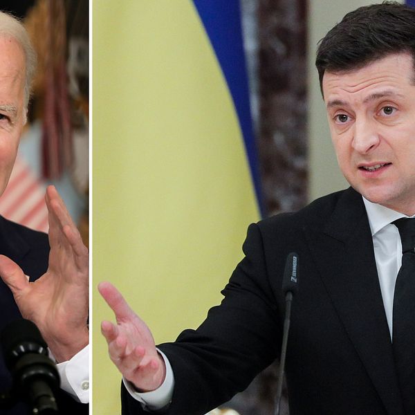 Bilden visar USA:s president Joe Biden samt Ukrainas president Volodymyr Zelenskyj.