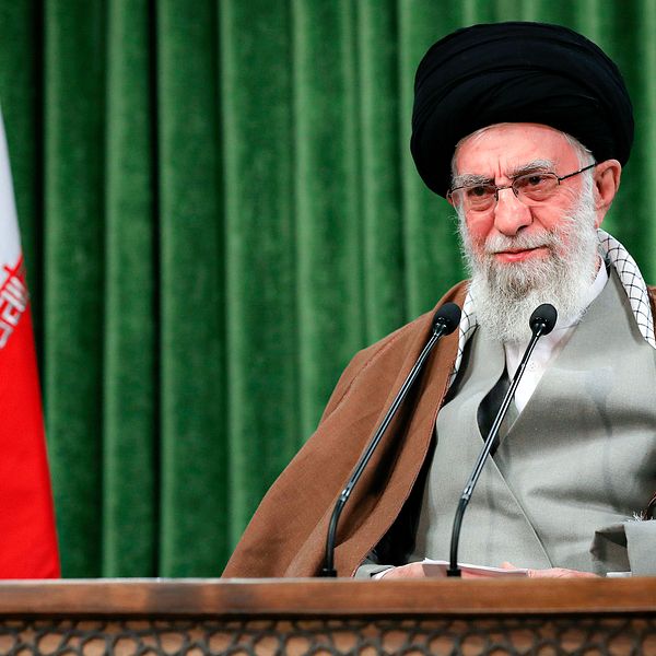 Irans högste ledare Ayatollah Ali Khamenei när han höll sitt tv-sända nyårstal till nationen.