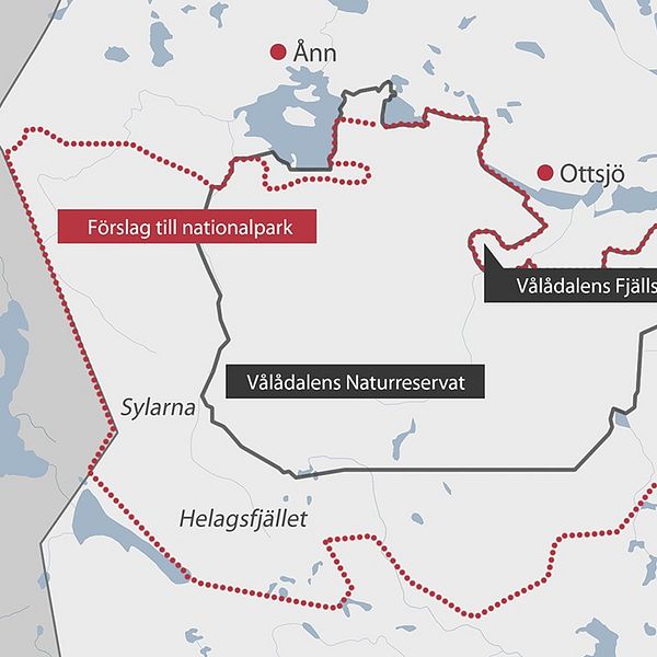 Karta över Vålådalen-Sylarna-Helagsområdet.