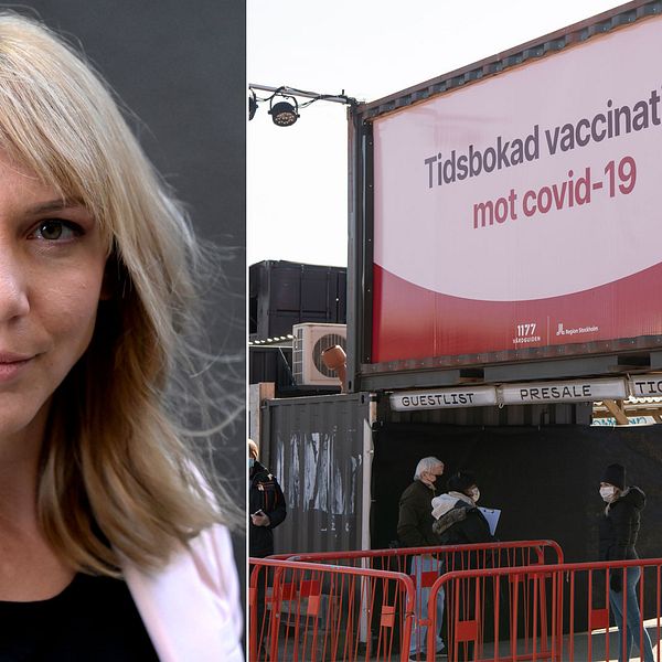 Bland annat positiva nyheter om vaccinet har fått börsen att lyfta senaste året, konstaterar Frida Bratt, sparekonom Nordnet. T.h. kön till massvaccination i klubblokalen Fållan i Slakthusområdet i södra Stockholm