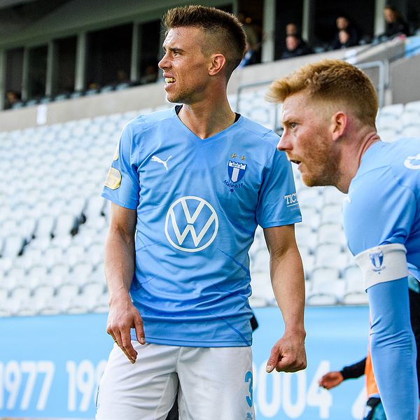 Malmö FF:s Jonas Knudsen och Anders Christiansen.