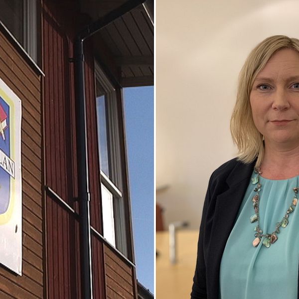 Montage av två bilder. Till vänster en skylt med texten Vivallaskolan. Till höger en bild på Marlene Jörhag, kommunalråd i Örebro.