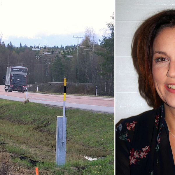 Bild på vägsträcka av E14 och bild på Helena Werre, enhetschef på Trafikverket.