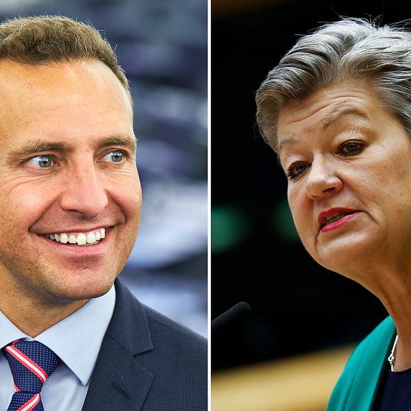 ”Vi behöver få kontroll vid den yttre gränsen”, säger EU-parlamentarikern Tomas Tobé (M) och ställer sig bakom den svenska EU-kommissionären Ylva Johanssons (t.h) EU-gemensamma migrationspakt.
