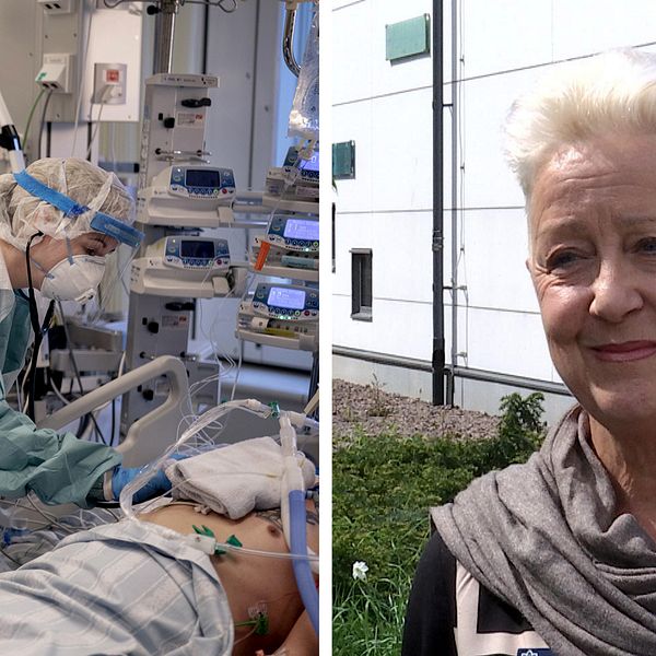 Collage. Verksamhetschefen Marita Toreheim Kase och en person i skyddsdräkt som vårdar en patient i respirator.