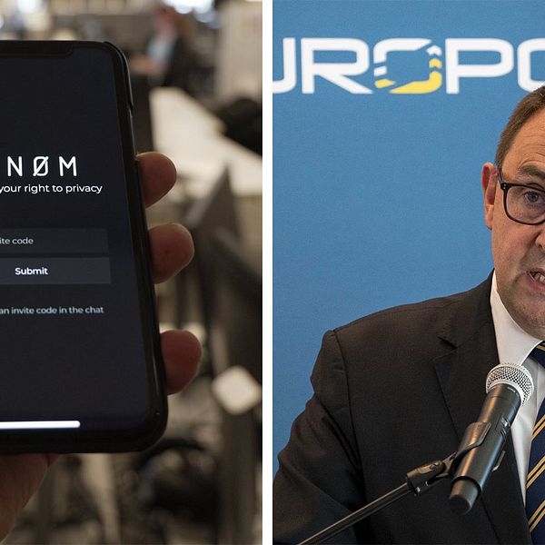 Mobil med krypterade chattjänsten An0m/ Jean-Philippe Lecouffe, Europols biträdande operationschef.