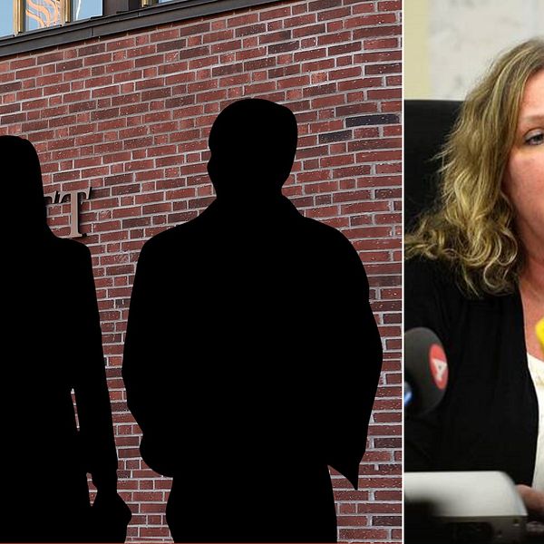 T.v: man och kvinna framför tingsrätt. t.h: Laila Kirppu, rättens ordförande i Kalmar tingsrätt.