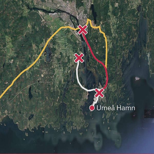 Karta på hur vindkraftverken måste transporteras.