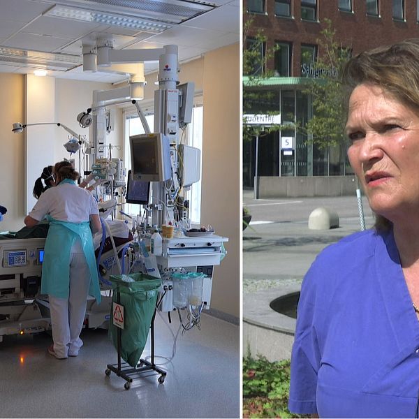 Till vänster i bild en pågående operation och til höger operativa chefen över Sahlgrenska universitetssjukhuset.