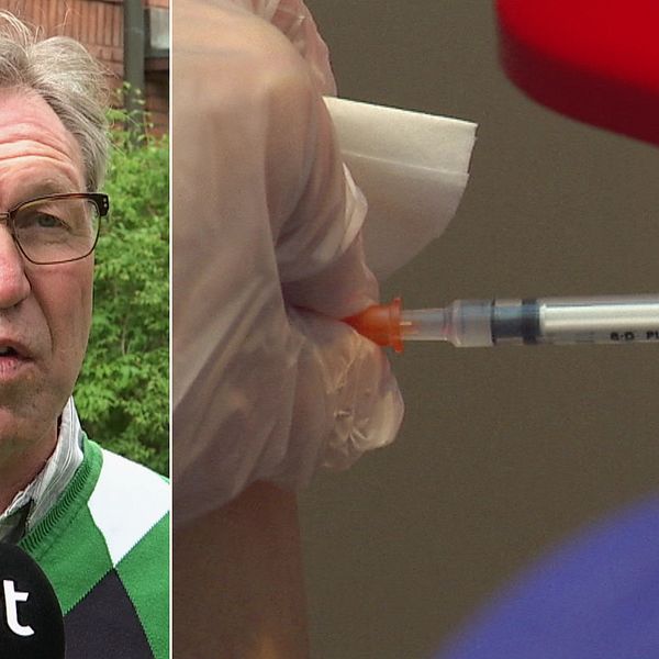 Smittskyddsläkare Anders Lindblom och en arm som får en spruta med covidvaccin i