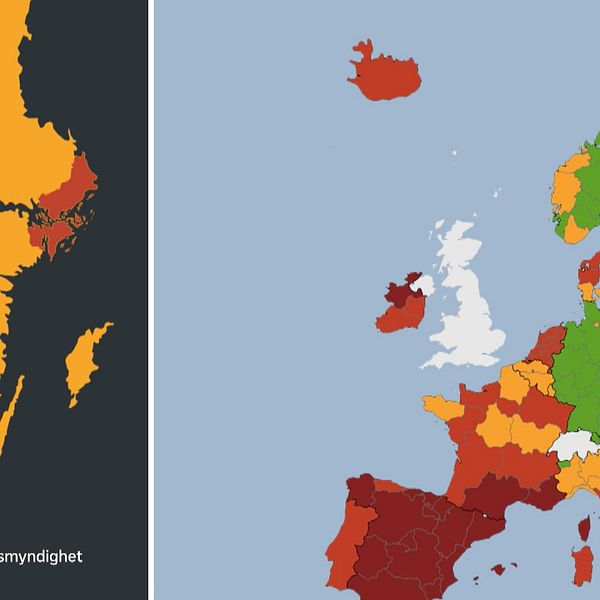 Sverige är orange och Stockholm rött på en karta över Europas länder.
