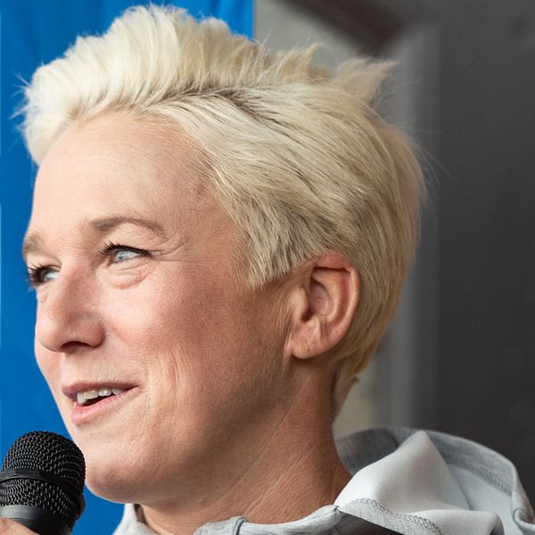 Kajsa Bergqvist, tillträdande förbundskapten, under en pressträff inför Finnkampen den 3 september 2021 i Stockholm.