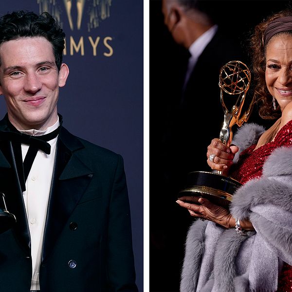 Josh O'Connor, vinnare av priset för enastående huvudskådespelare i en dramaserie för ”The Crown” och Debbie Allen, vinnare av guvernörspriset.