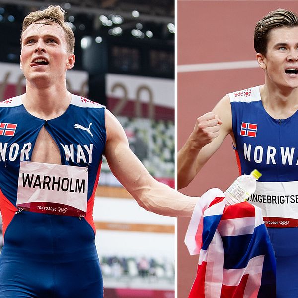 Karsten Warholm till vänster, Jakob Ingebrigtsen till höger.