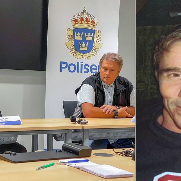 en bild på två av inspektörerna för grovt brott från en presskonferens och en gammal bild på Kjell