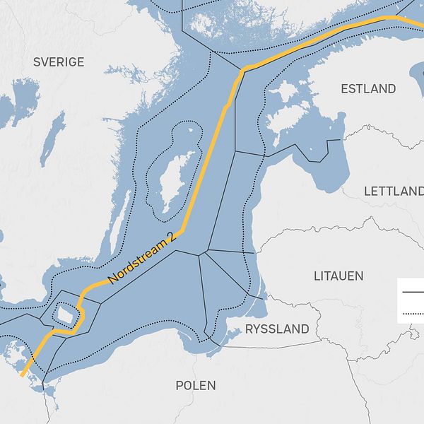 Gasledningen Nord Stream 2 är 2 460 kilometer lång. Den är nedlagd i svensk ekonomisk zon i Östersjön och ska leverera naturgas från Ryssland