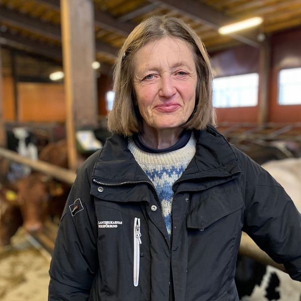Anita Boma Daniels står i en ladugård