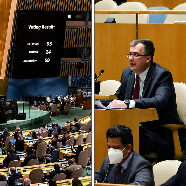 FN stänger av Ryssland från människorättsrådet. Rysslands FN:s ambassadör Gennady Kuzmin fördömde förslaget innan omröstningen tog vid.